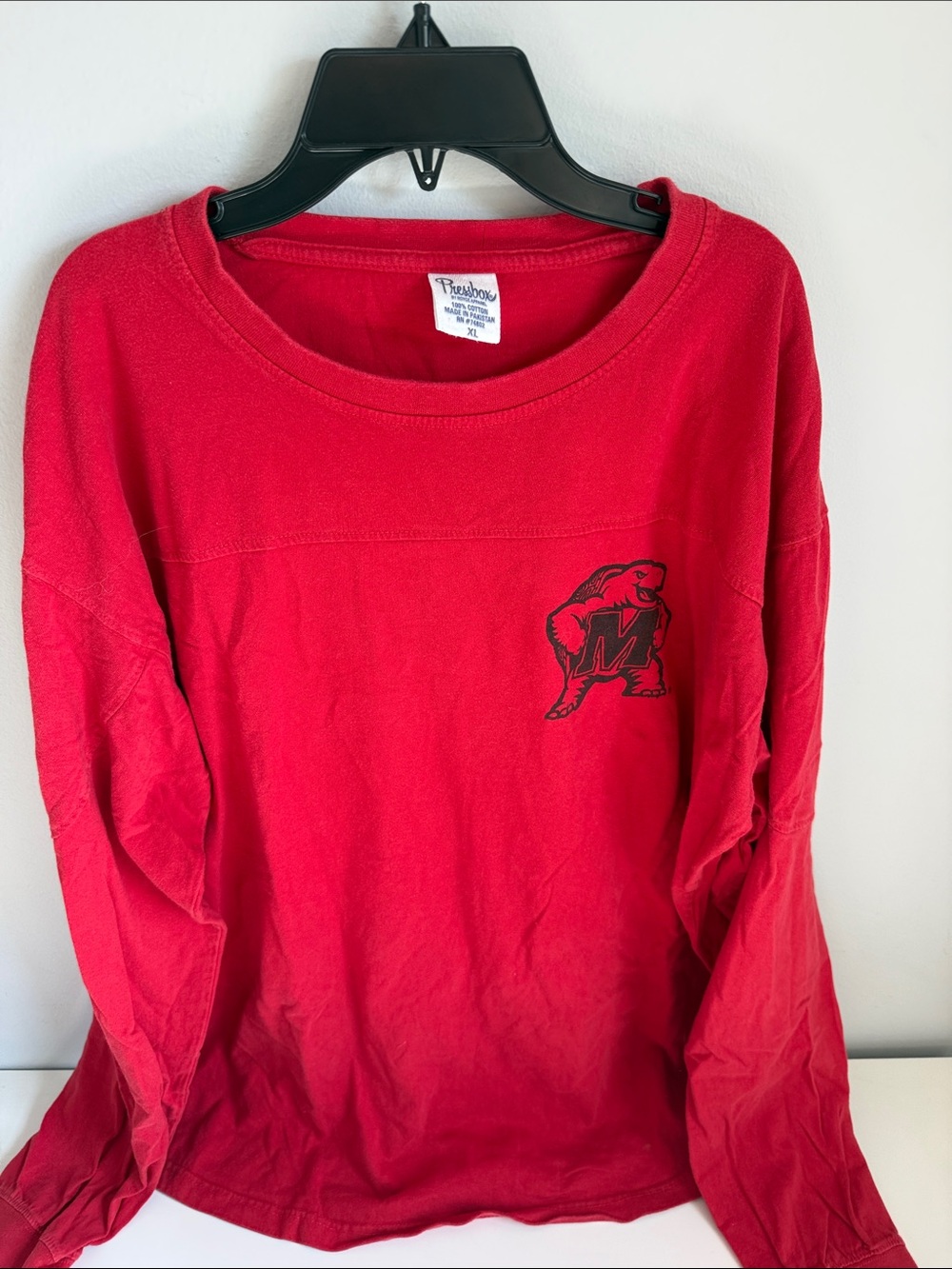 MARYLAND TERRAPINS Red Long-Sleeve Crew with Black Logo